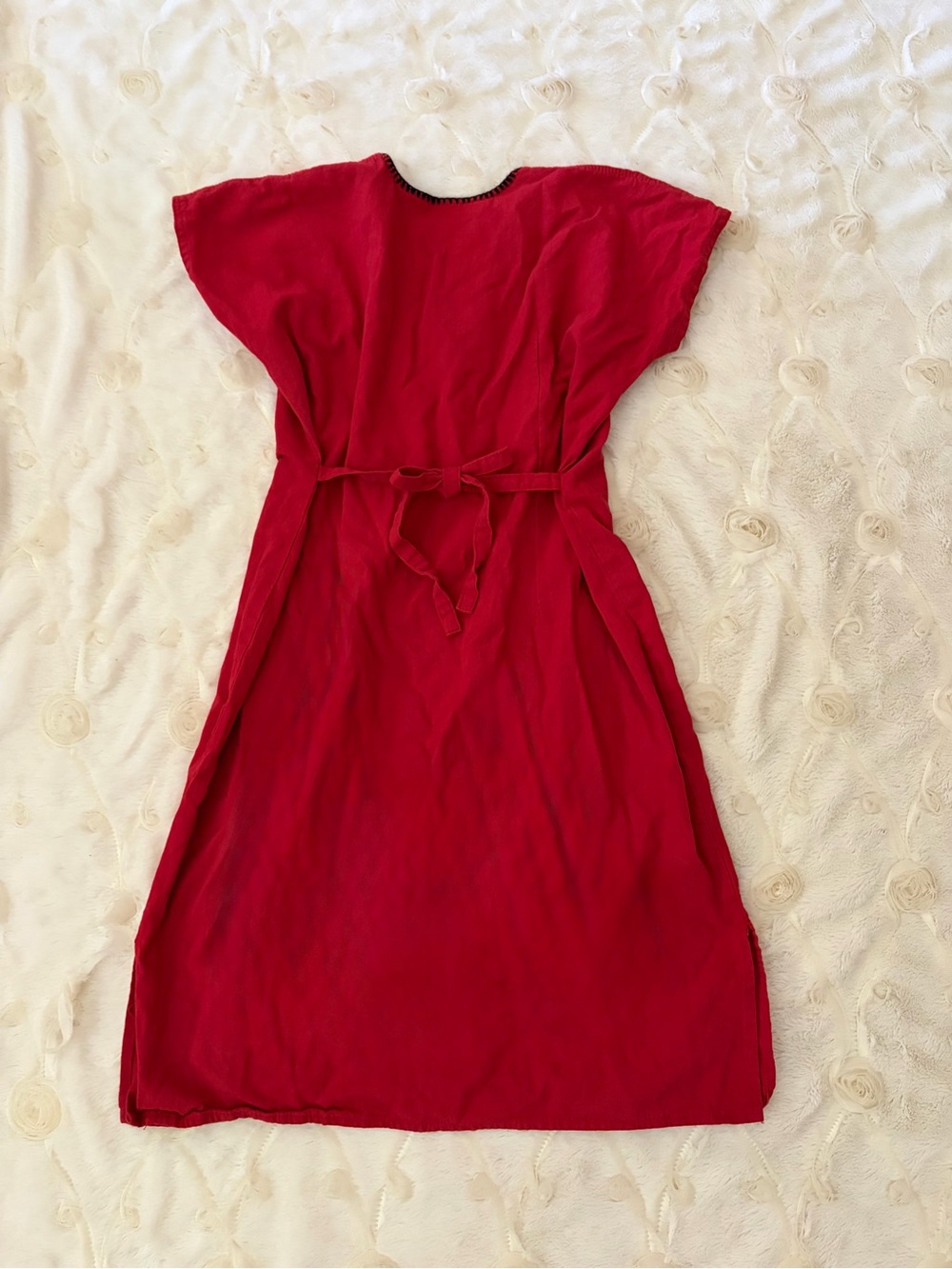 ❤️ 💐Handmade Embroidered Red Gorgeous Mexican Floral Dress Red Boho Hippie - Picture 2 of 5